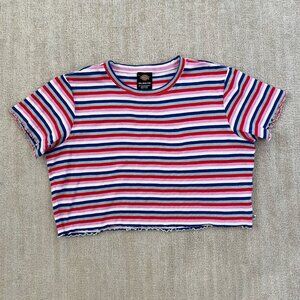 Dickies Cotton Short Sleeve Striped Crop Tee Shirt Top XL